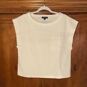 J. Crew New Mariner Jersey Boatneck Muscle T-shirt Ivory Cap Sleeve Size XL